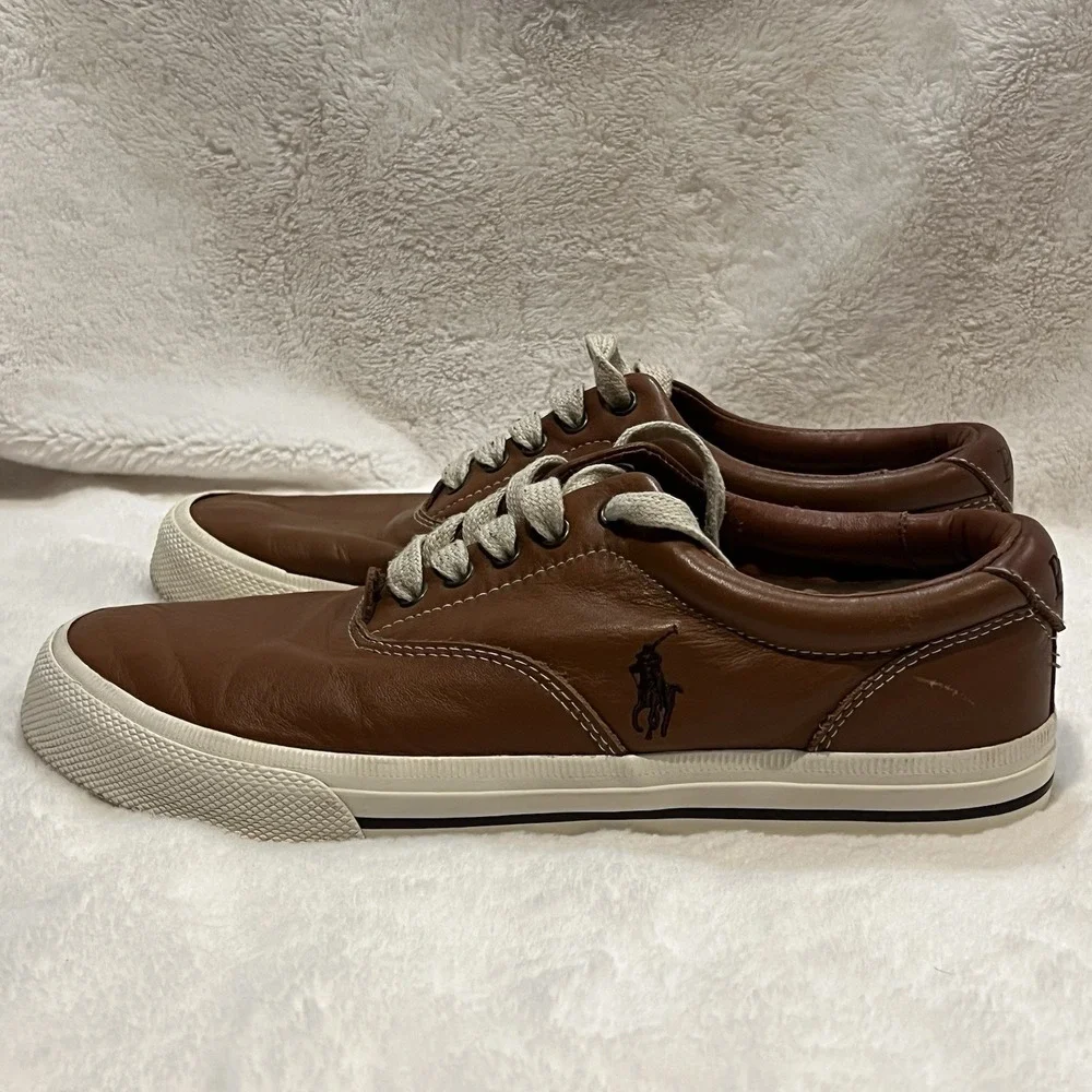 Polo Ralph Lauren Shoes Mens 10.5D Vaughn Casual Sneaker‎ Brown Leather Lace Up